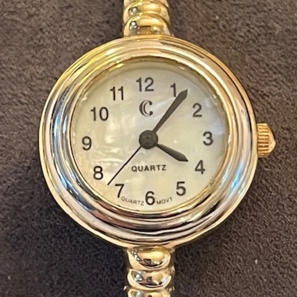 CHARMING CHARLIE | Two-tone Stretch Bangle Watch-NEW Battery - Picture 3 of 7
